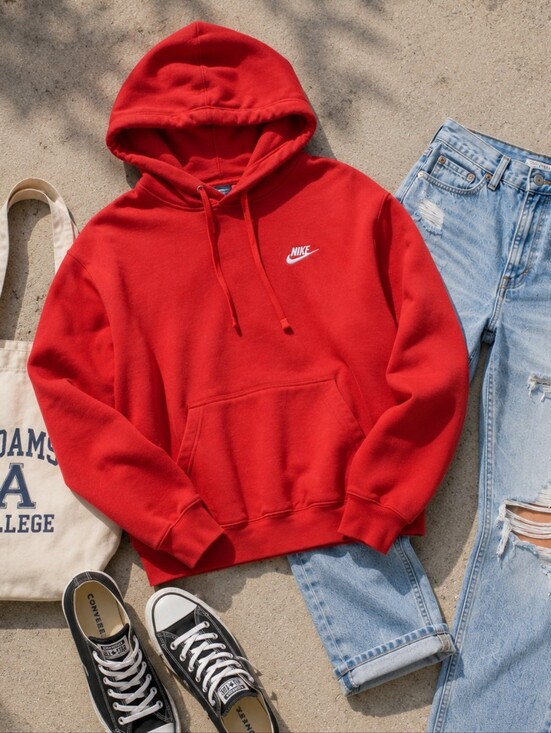 Nike Tops - Nike VINTAGE Red Hoodie with White Swoosh Blue TAG
